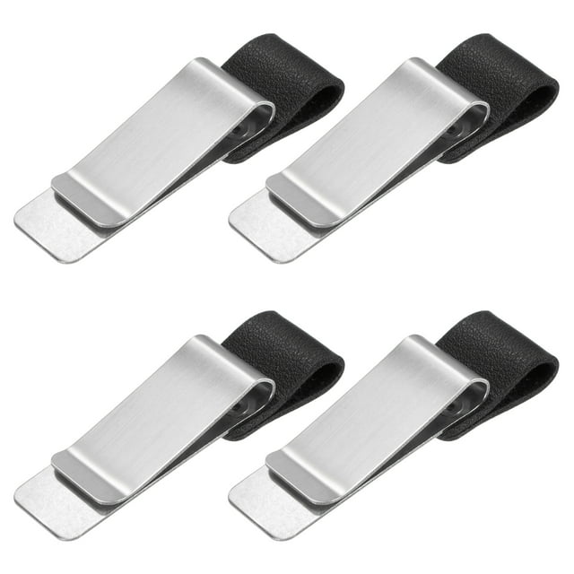 50mm Inoxidable Acero Clip con PU Cuero Bolígrafo Lazo Portalápices Soporte para Cuaderno Diario Libreta, Plateado Negro Paquetes de 4