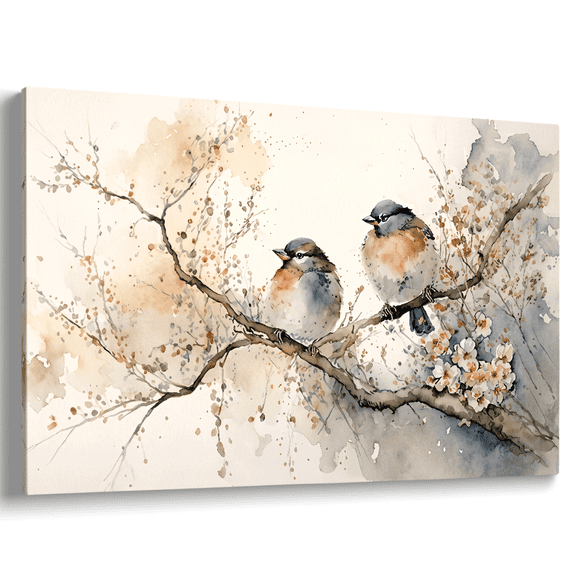 Topbout Art Two Songbirds Cherry Blossom Watercolor Modern Canvas Wall Art Print Picture Artwork for Living Room Wall Decor 12x 8 inch