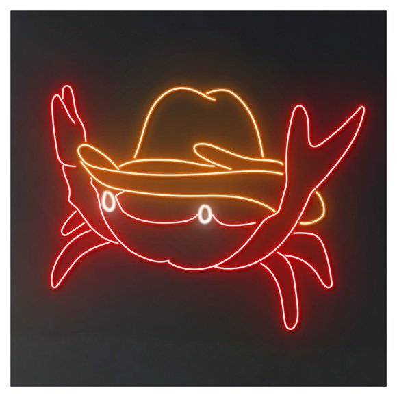 Enseigne Néon Cowboy Crabe Chapeau Western Lumière DEL à Intensité Réglable pour Déco Murale de Chambre Campagnarde Fruits de Mer Fruits de Mer 50 cm