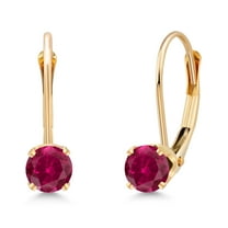 Gem Stone King 14K Yellow Gold Red Created Ruby Earrings for Women | 0.50 Cttw | Gemstone July Birthstone | Round 3.5MM