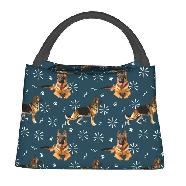 Fotbe German Shepherd Dog Bolsa Térmica Portátil con Estampado, Bolsa de Entrega de Alimentos Aislada, Bolsa Reutilizable de Gran Capacidad para Comidas y Supermercado