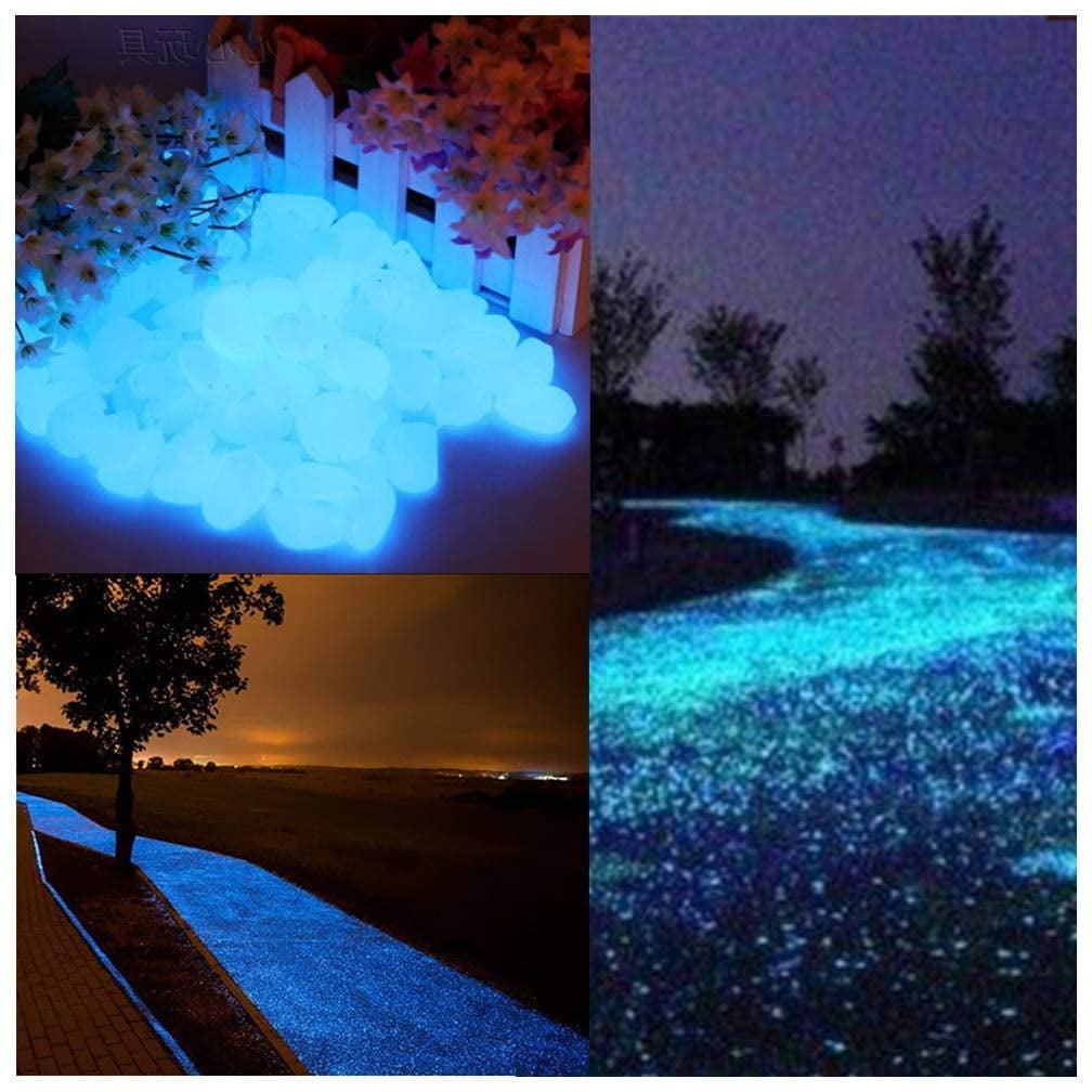 300PC Garden Luminous Pebbles Glow in the Dark Stones Rock Yard Fish Tank Decor 