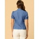 thumbnail image 3 of Blusa Vaquera De Manga Corta Con Botones Y Cuello En Punta Para Mujer Azul L, 3 of 5