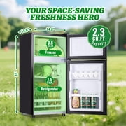 DEMULLER 2.3 Cu.ft Mini Refrigerators with Freezer Double Door Small Fridge for Room Black