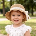 thumbnail image 2 of Lispipm Baby Girl Straw Hat Bowknot Outdoor Beach Sun Hats Infant Toddler Girls Vacation Ruffle Caps with Lace Starp Brown 2-6 Years, 2 of 5