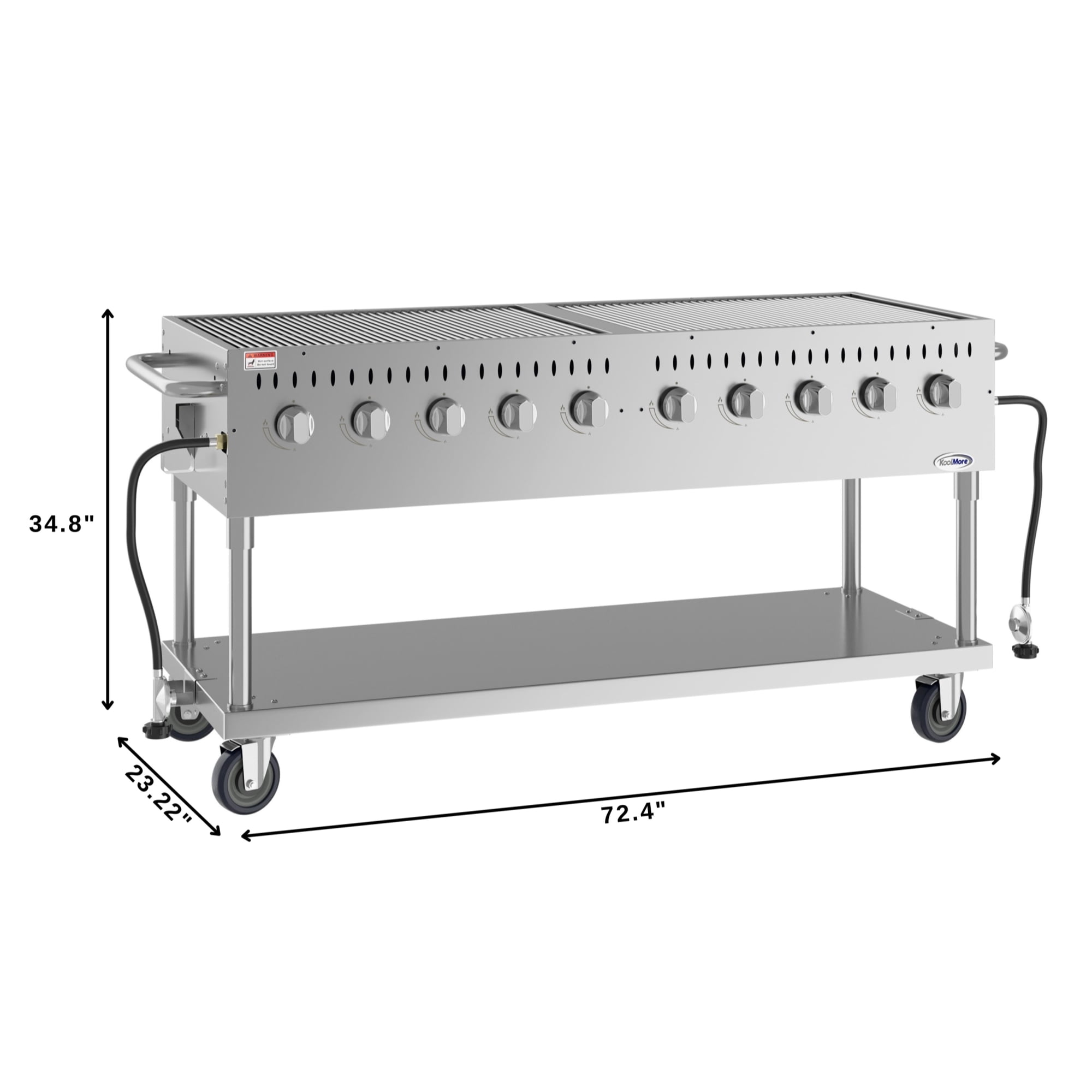 72 in. Commercial Mobile Outdoor Propane Gas Grill, ETL Listed in Stainless-Steel (KM-CGM-72)