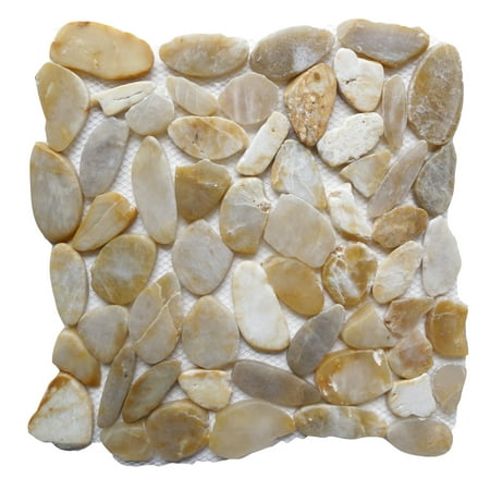 Golden Topaz High Gloss 12 in. x 12 in. Sliced Natural Pebble Stone Floor and Wall Tile (10 sq. ft. /