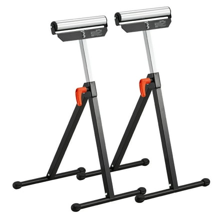KFFKFF Set of 2 Roller Stands, Supports up to 135 lb, Height Adjustable from 26.8-42.5'', Compact Foldable Design, Features 11.5 in Polished Steel Roller Head