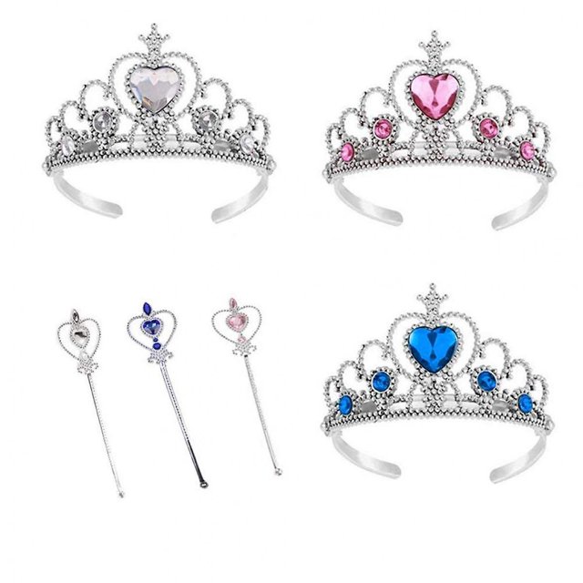 Dress Up Headdress Wand Set Accesorios de fiesta de disfraces (3 coronas y color) azul cielo + rosa + blanco Feliz Sencillez