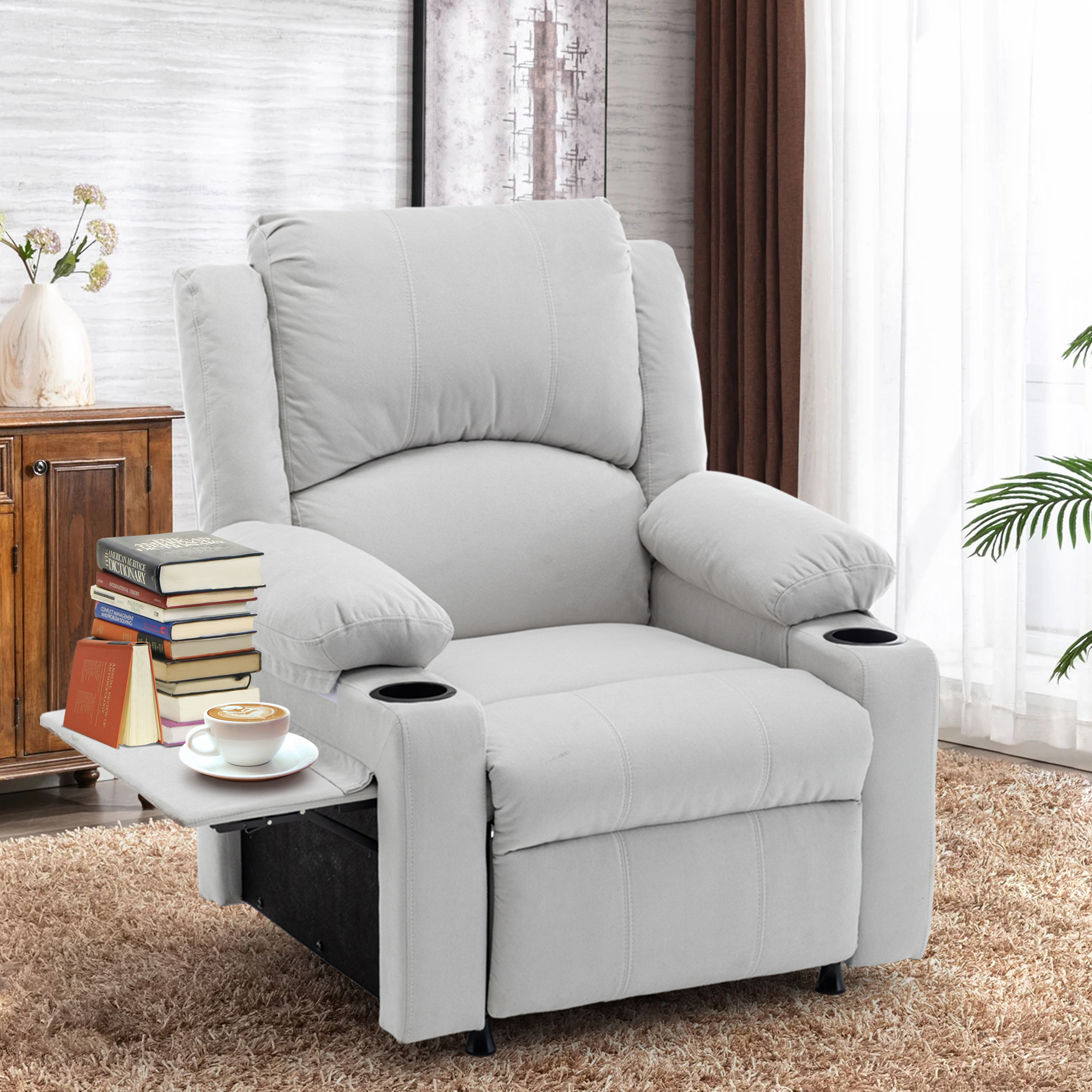 Andeworld 21" Recliner Chairs with Heat and Massage,Lazy Boy Recliner Chair for Adults,Recliner Sofa chairs with Cup Holder and Side Pocket for Living Rooms, Bedrooms, and Nurseries(Beige)