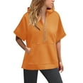 thumbnail image 2 of Orange Womens Sweatshirt Womens Oversized Half Zip Hoodies Short Sleeve Casual Sweatshirts Pullover Tops with Pockets Fall Clothes for Women, 2 of 4