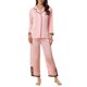thumbnail image 1 of INSPIRAR CHIC Conjuntos de Pijamas de Satén para Mujeres de Dos Piezas con Parte Superior de Botón de Manga Larga de Encaje y Pantalón Ropa de Dormir Casual Rosa S, 1 of 6