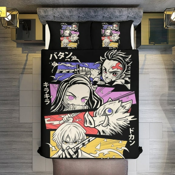 Demon Slayer 3-Piece Bedding Comforter Set Bed Cover Set Soft Warm Bedding for Bedroom, Home, Hotel 86"x70"