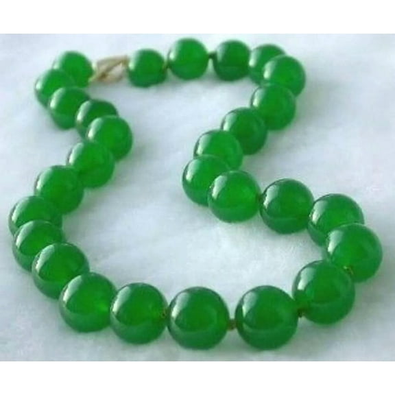 K-KED Beautiful Natural Green Jade 12mm Gemstone Round Beads Necklace 18"
