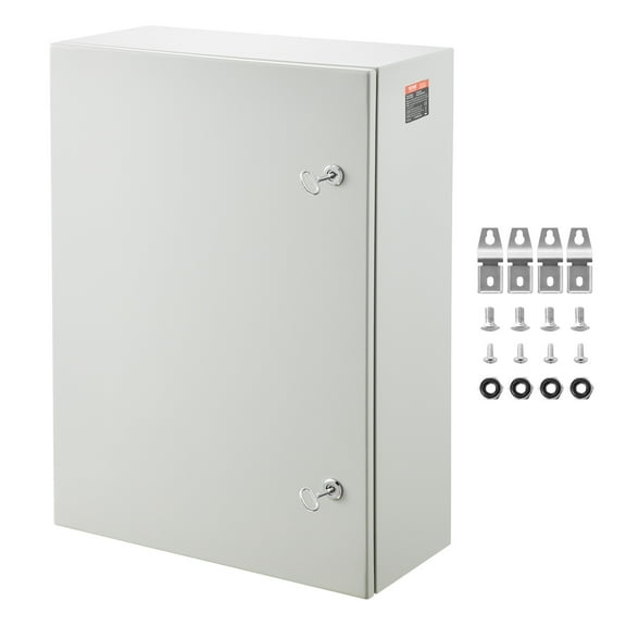 VEVOR Steel Electrical Box, 27.6 x 19.7 x 9.8 in, Cold Rolled Steel Electrical Enclosure Box, Wall-Mounted Outdoor Electronic Equipment Enclosure with Mounting Plate, Hinges, Lock, IP66 Waterproof