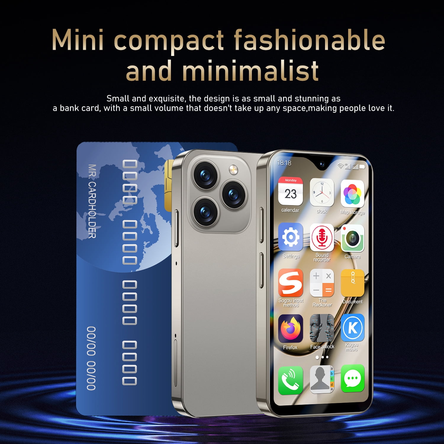 Mini 4G Smartphone Unlocked with 4.3 Inch Full Screen, Android Smart Phone Dual SIM Dual Camera 2750mAh Facial Recognition Bluetooth WiFi Student Pocket Cellphone (Grey)