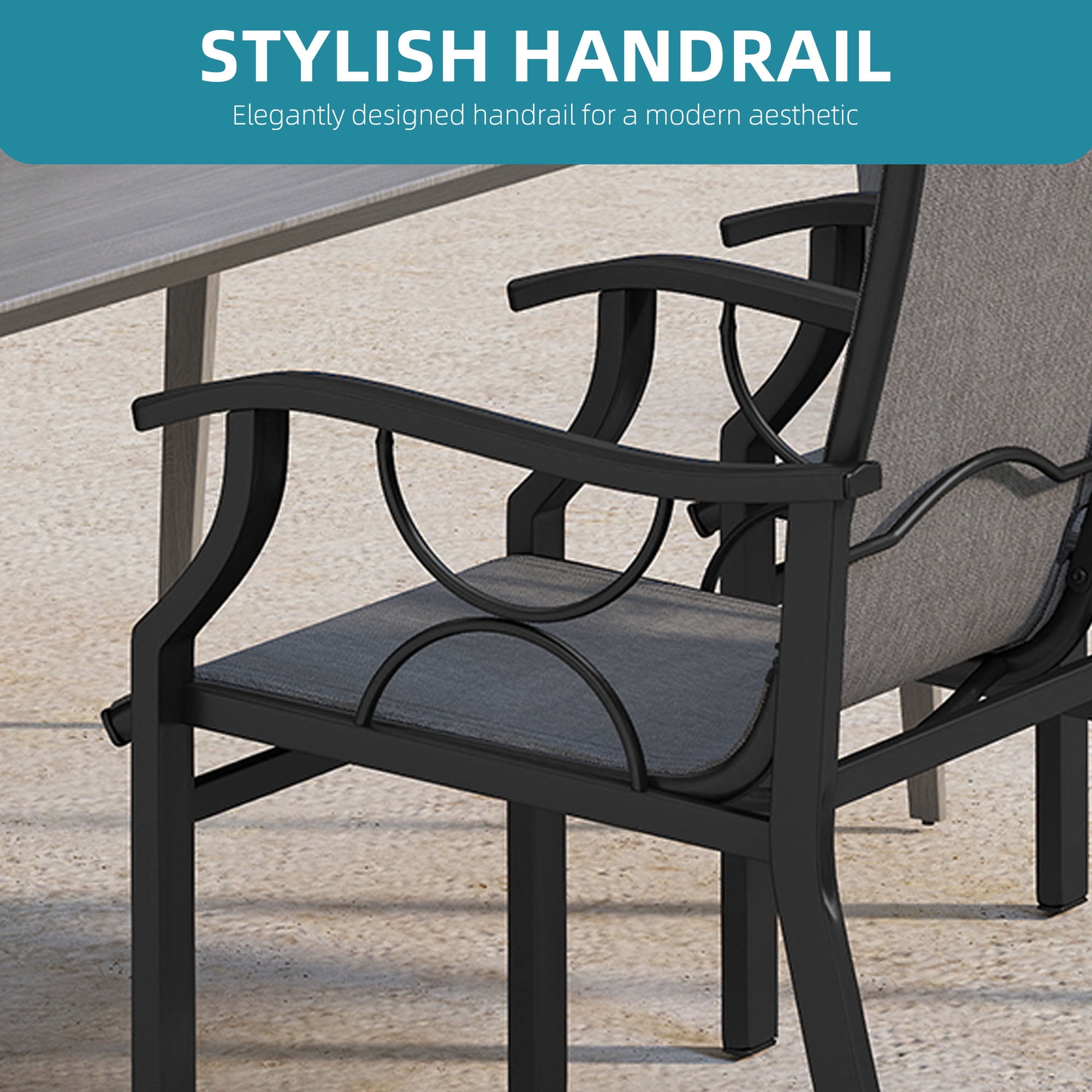 Uforic Patio Dining Chair, Gray Textilene Fabric, Sturdy Iron Frame, Straight Legs, Heavy Duty 150kg Capacity, 2 Pieces per Box for Outdoor Use