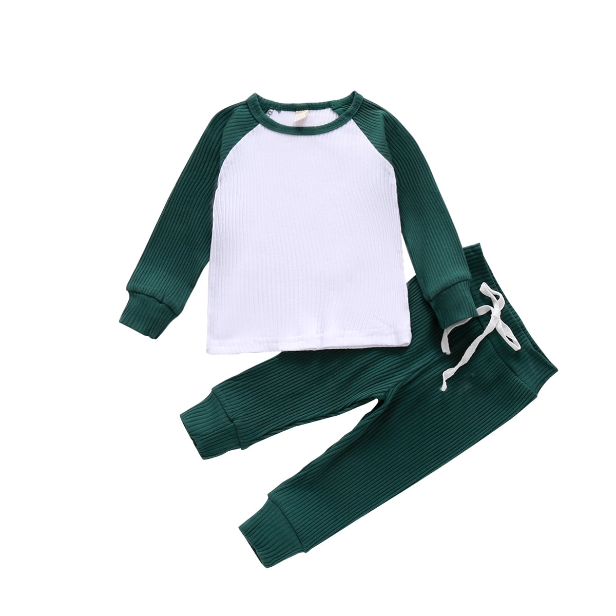 Toddler Baby Girl Boy Clothes Set Ribbed Long Sleeve T-Shirt Tops Pants Unisex Infant Cotton Fall Outfits