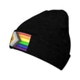thumbnail image 2 of LNWH Knitted Acrylic Hat, Pride Rainbow Flag LGBT Art Pattern Winter Beanie Hat for Cold Weather, Black, 2 of 8
