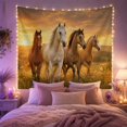 thumbnail image 2 of Four Horses Running in a Sunlit Meadow at Sunset Majestic Digital Art for Nature Lovers Equine Art Print Birthday Gift Tapestry Wall Hanging for Bedroom and Living Room, 2 of 7