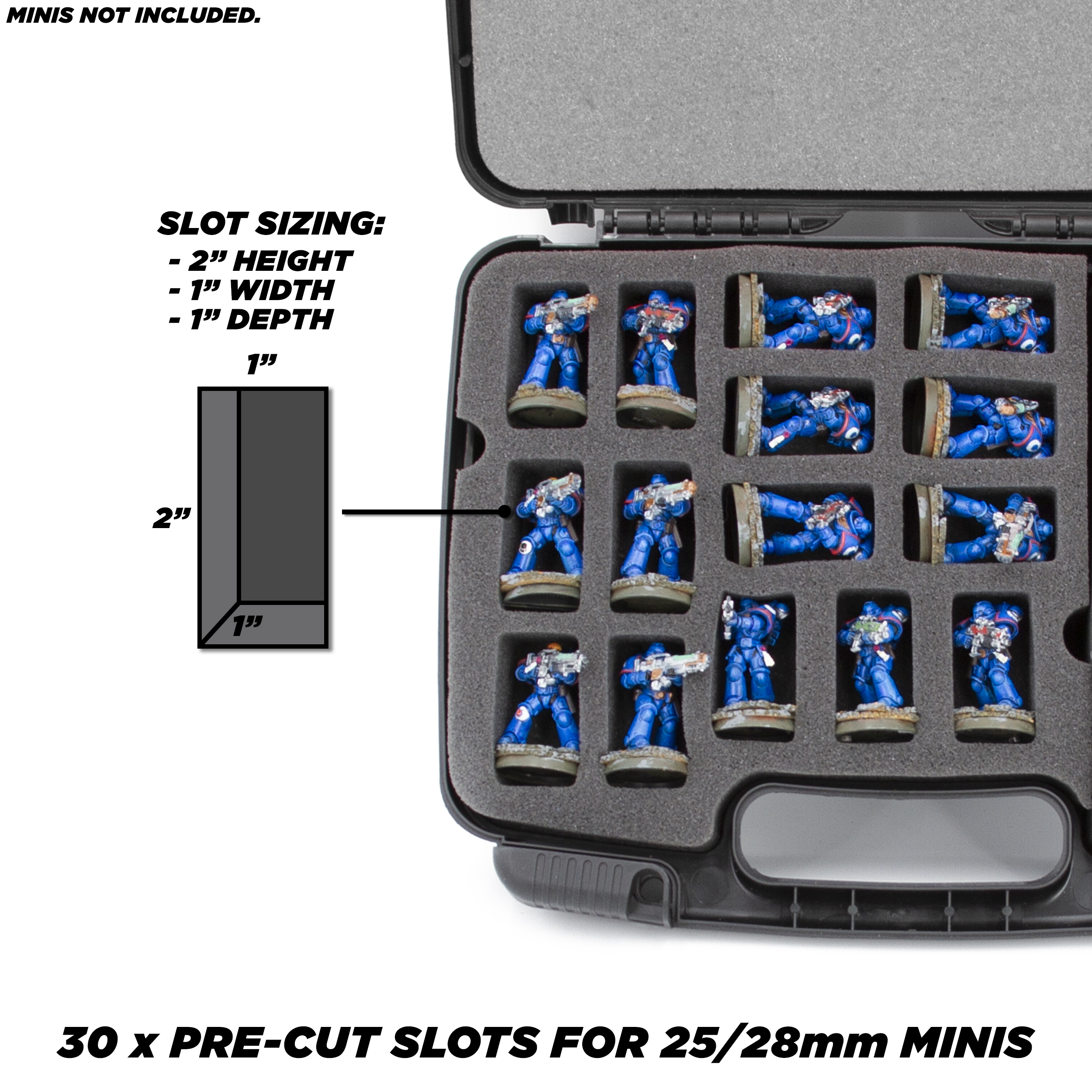 Casematix Miniature Figure Case - 30 Slot Figurine Miniature Carrying Case for Warhammer 40K, DND and More - Case Only, Size: One size, Black