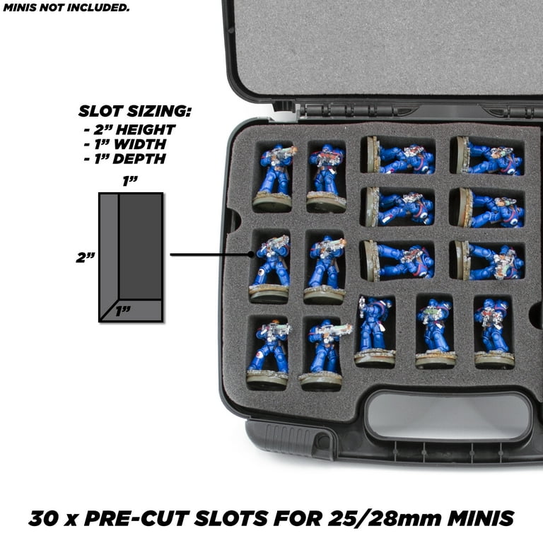 Casematix Miniature Figure Case - 30 Slot Figurine Miniature Carrying Case for Warhammer 40K, DND and More - Case Only, Size: One size, Black