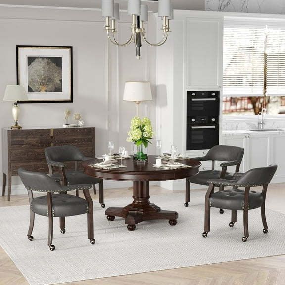 JESONVID Set of 6 Dining Chair with Casters, Captain's Chair with Caster Dining Chairs with Rollers Curving Backrest Dinette Sets Poker Chairs with Wheels Kitchen Table Rolling Chair,Grey 318GY