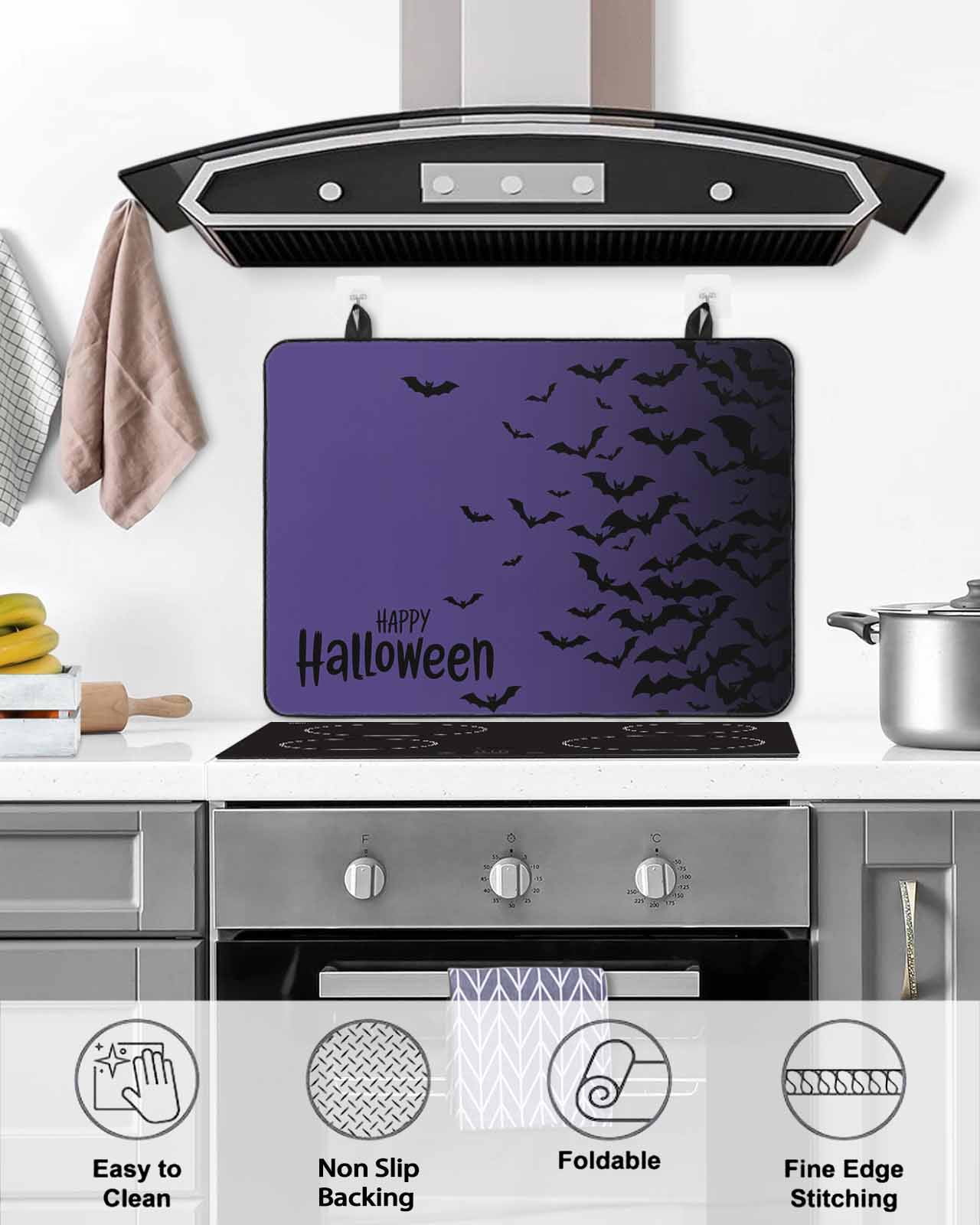 Large Induction Cooktop Protector Mat Halloween Stove Top Covers for Electric Stove, Fall Horror Spooky Bats Gradient Black Purple Decorative Stove Burner Cover Mats, Glass Top Stove Cover