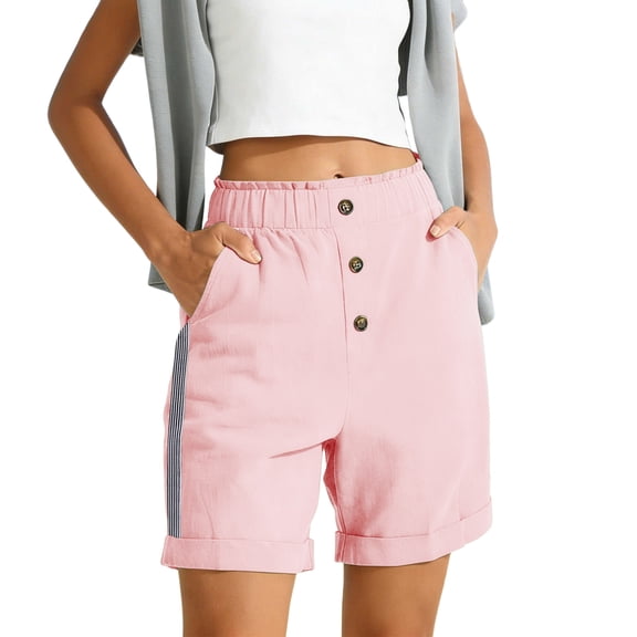 SBYOJLPB Shorts Pants Women's Multi-Color Fashion Linen Shorts with Faux Placket and Buttons