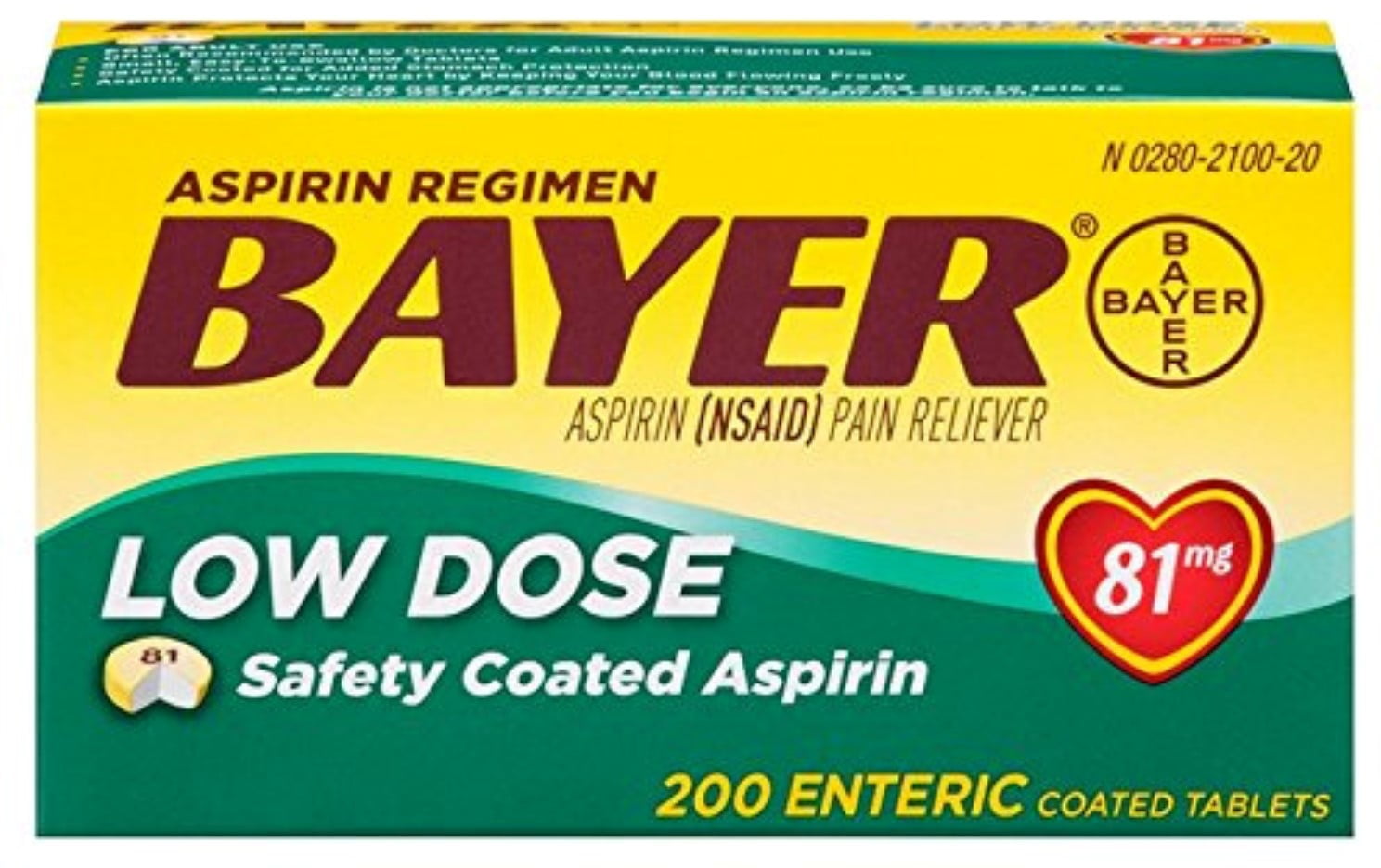 Bayer Low Dose 81 mg Safety Coated Aspirin Tablets 200 ea (Pack of 4