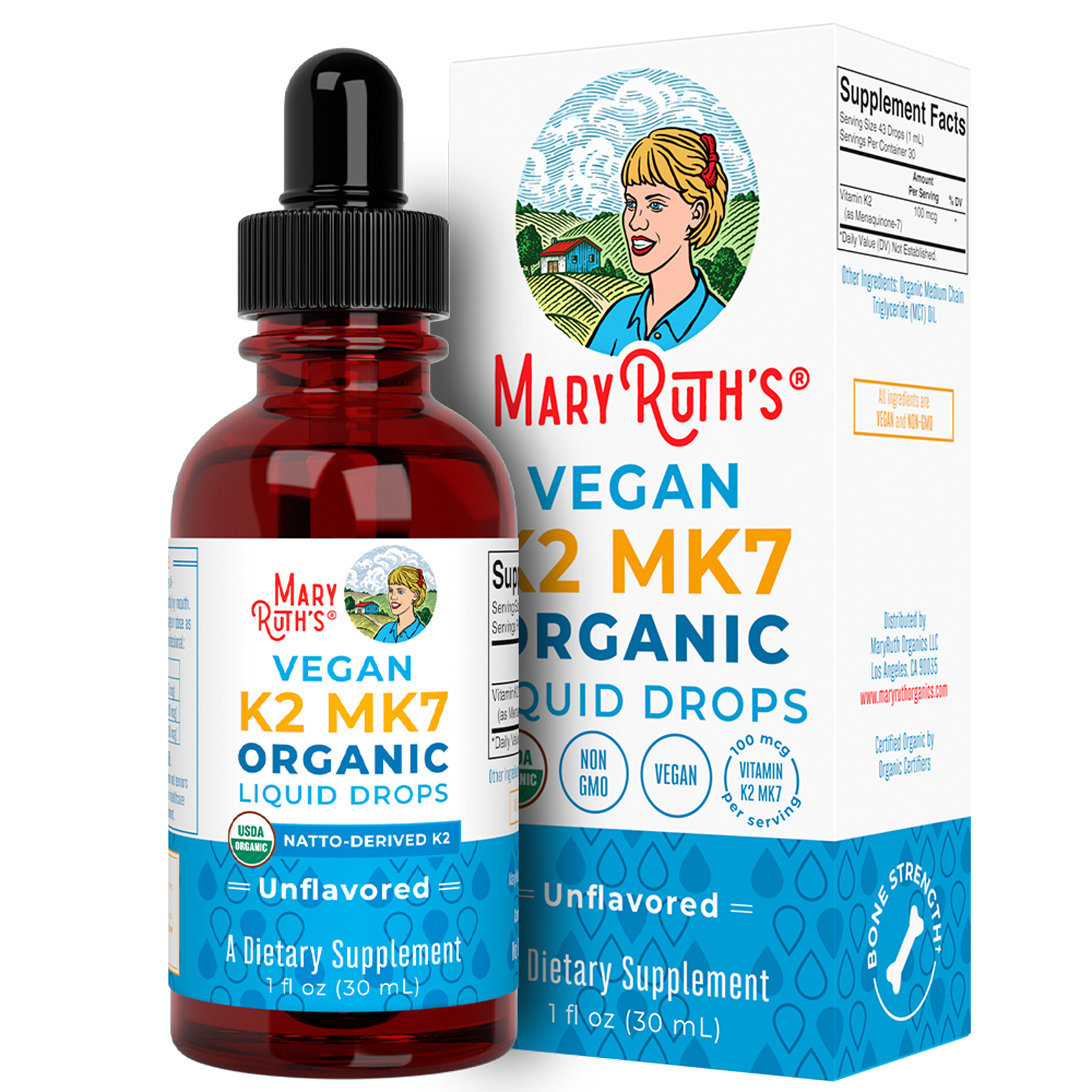 MaryRuth's USDA Organic Liquid Vitamins K2 MK7 (Menaquinone7) for