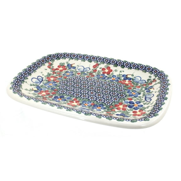 Blue Rose Polish Pottery Garden Butterfly Medium Rectangular Serving Platter
