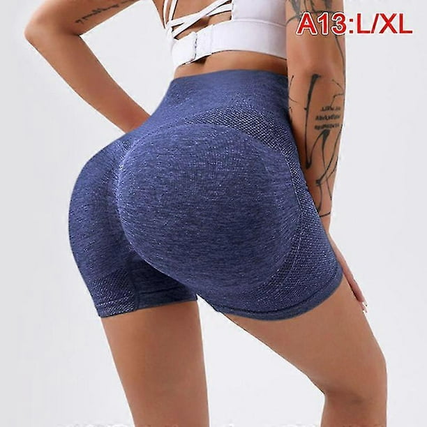 Pantalones cortos deportivos de yoga con realce de glúteos para mujer, de licra, sin costuras, para correr, s202412242860