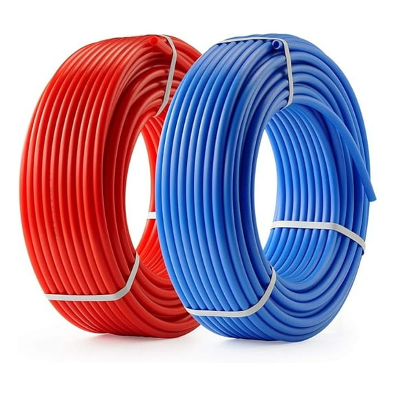 PEX PIPE Tubing 1/2 Inch, 2 Rolls of 300ft PEX-B Coil Hose, Non Oxygen Barrier, Radiant Heat Tubing (Red Blue) for Water Line & RV Sewer Hose