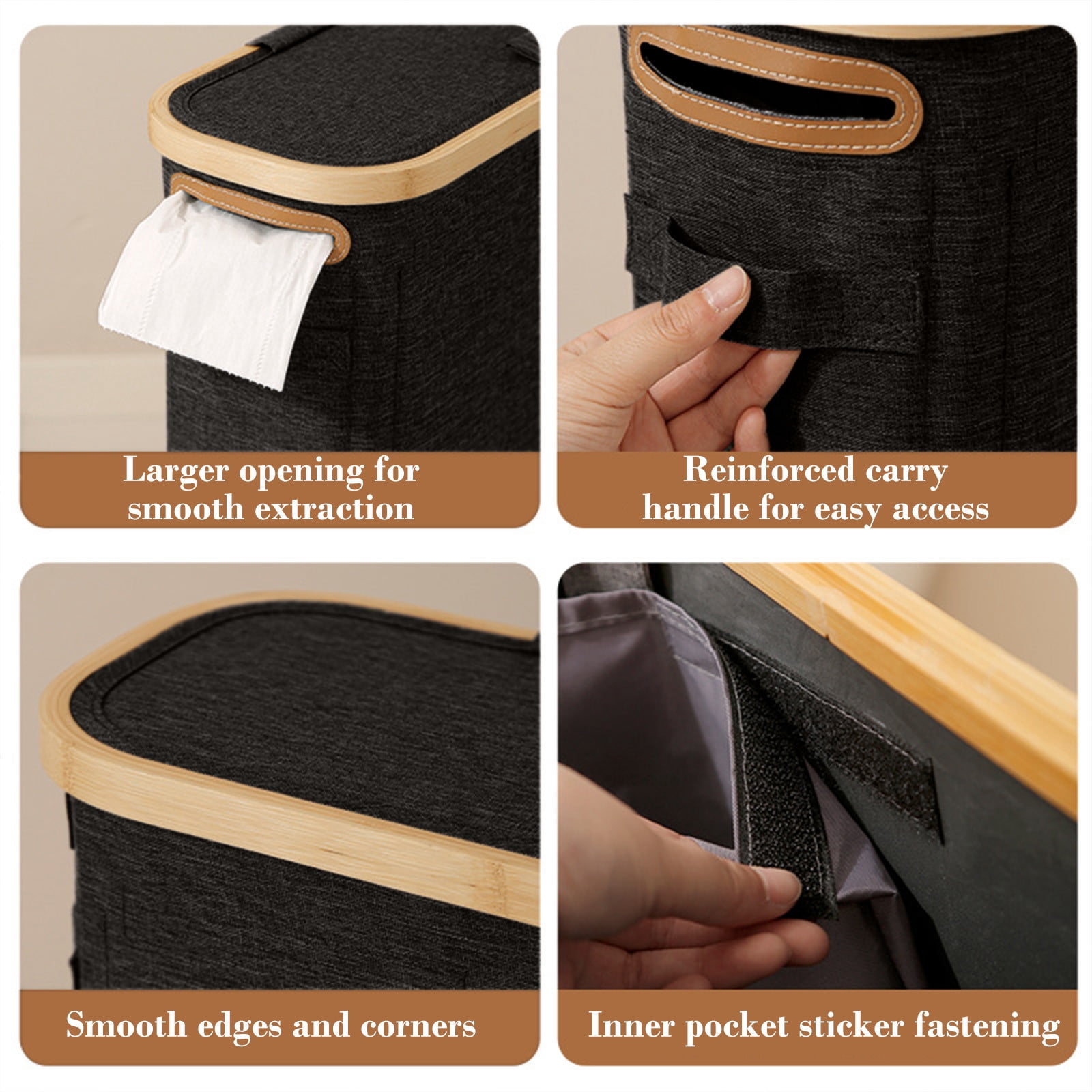 Qonioi Foldable Tissue Storage Basket, Transparent Window Lid for Toilet Paper Organizer, Waterproof Sundries Holder Home Utility