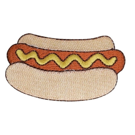 Hot Dog - Bun with Mustard - Food - Iron on Embroidered Applique