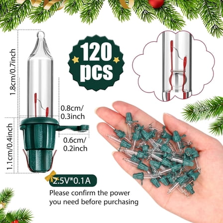 YUYAN-120 Count Christmas Replacement Mini Light Bulbs with Green Base Christmas Tree Incandescent Wire String Lights Replacement Bulbs for Xmas Indoor Outdoor Decoration(Warm White,2.5v X 0.1a)