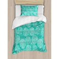 thumbnail image 3 of Dahlia Flower Decor Queen Size Duvet Cover Set, Repeating Figures Fashioned Dots Spots Mother Earth Peony Graphic Image, Decorative 3 Piece Bedding Set with 2 Pillow Shams, White Teal, by Ambesonne, 3 of 3