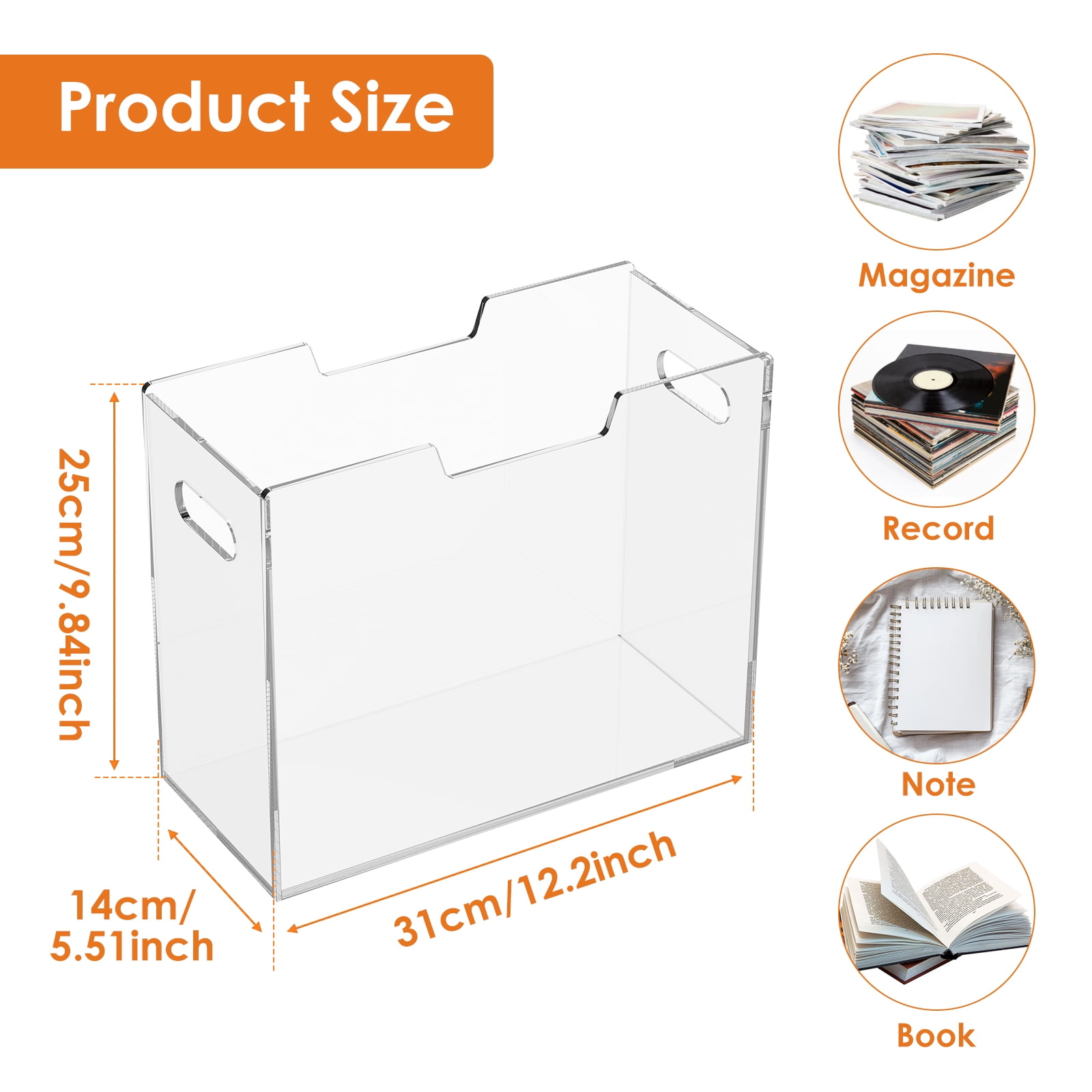 Grusce Acrylic File Folder Organizer, Clear Hanging File Organizer Box for Letter Size, Desktop File Holder with Handles, Slim Filing Storage Box for Desk Office Home Work