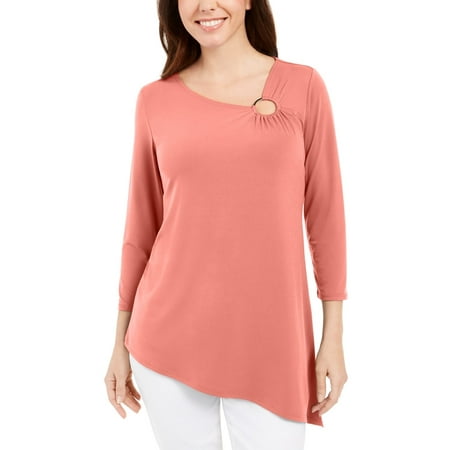 JM Collection Women's Asymmetrical Ring Tunic Orange Size XX-Large