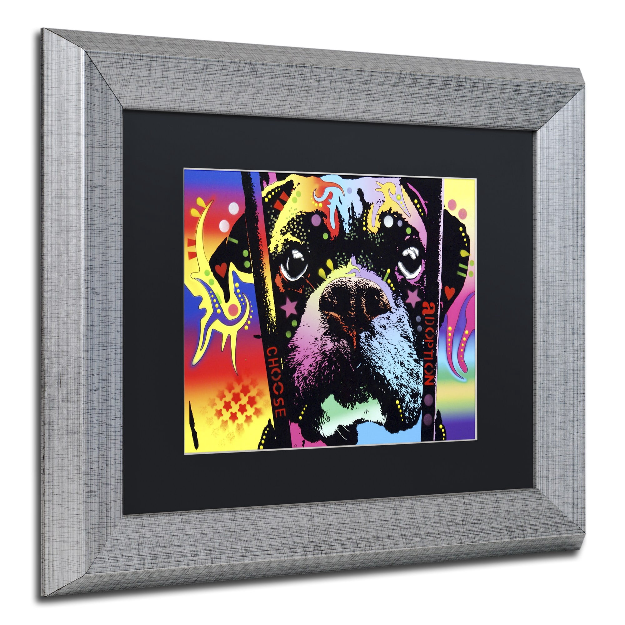Trademark Fine Art "Choose Adoption Boxer" Canvas Art by Dean Russo, Black Matte, Silver Frame