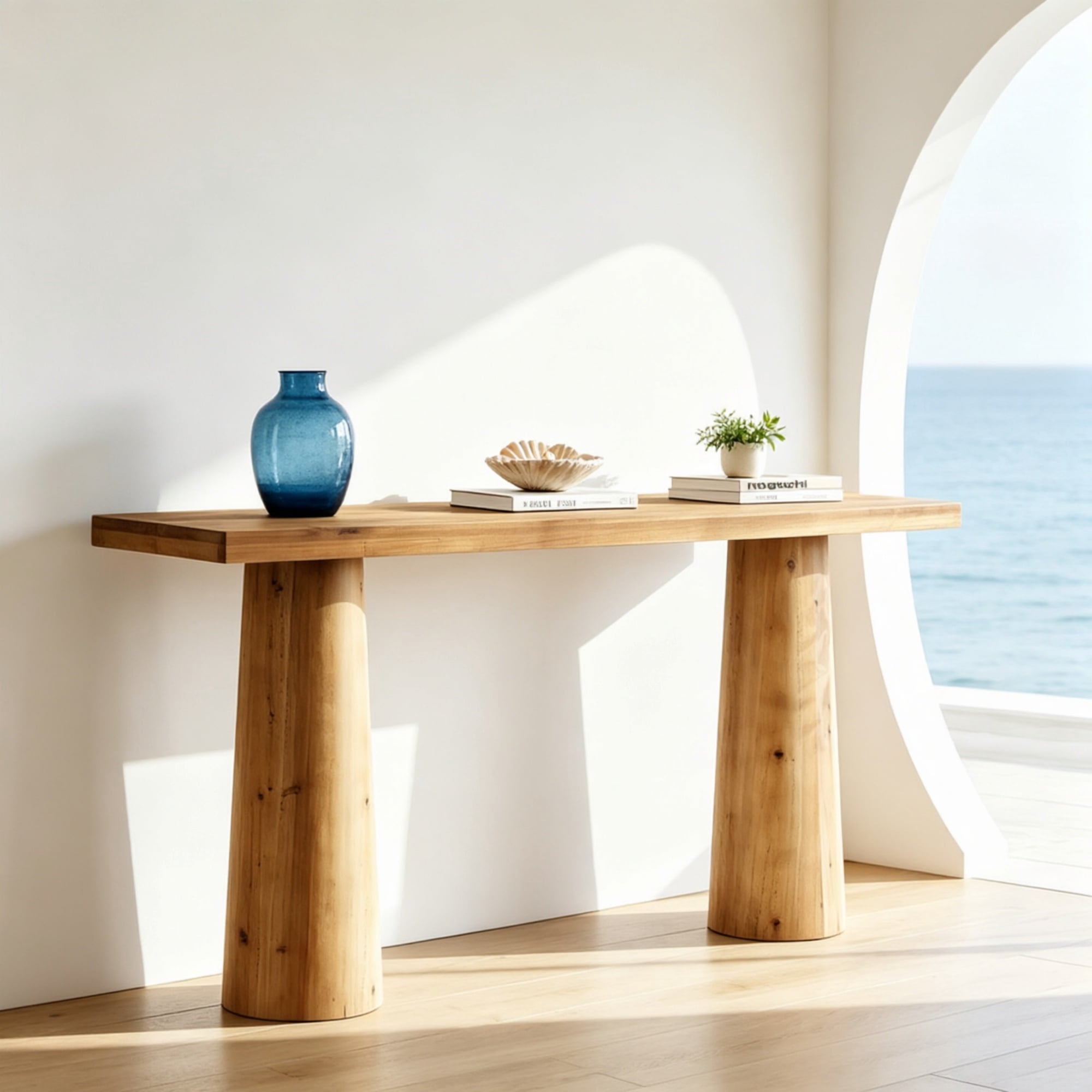 63" Farmhouse Wood Console Table with Cylindrical Legs