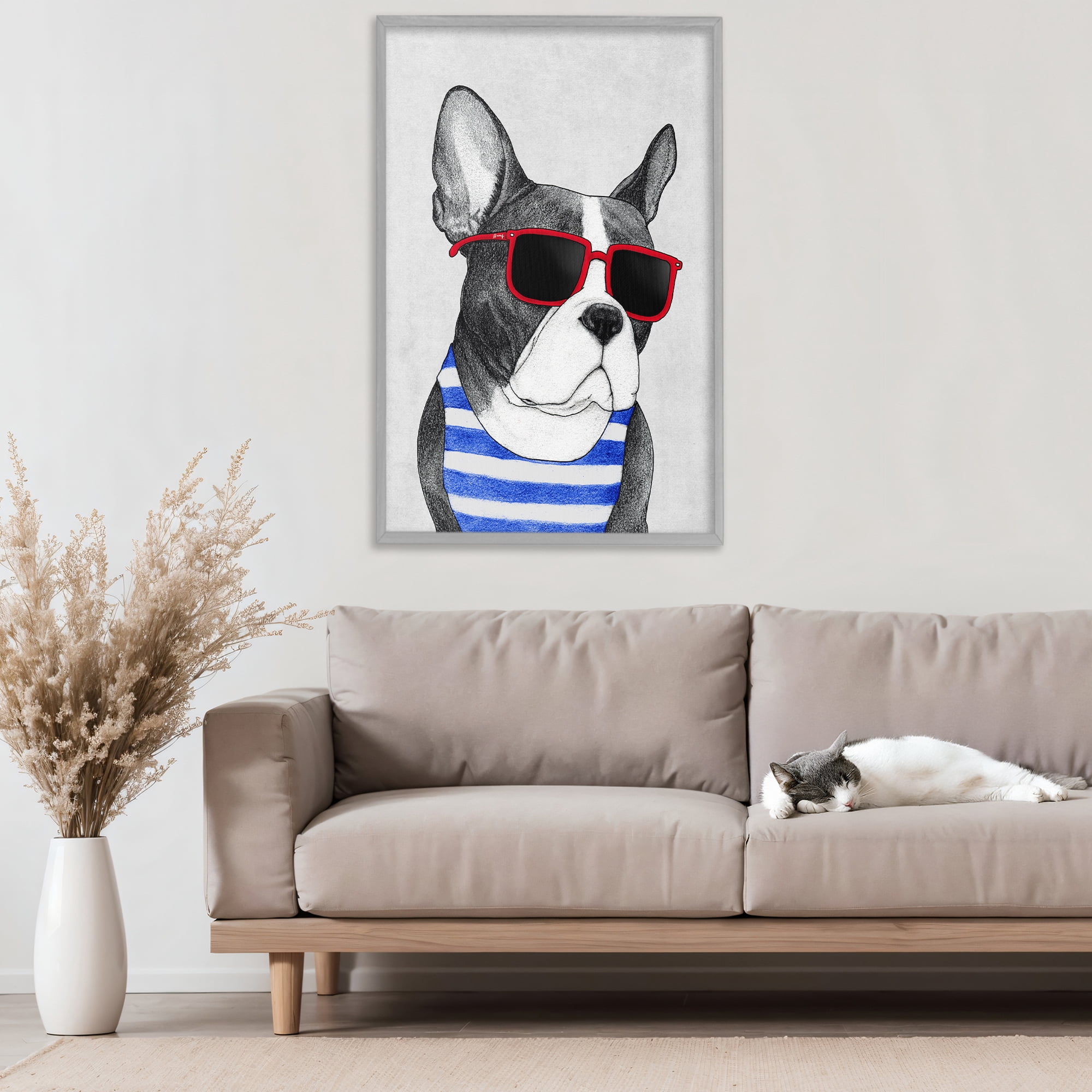 Stupell Industries Frenchie Summer Style Gray Framed Giclee Art, design by Barruff