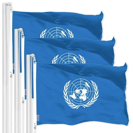 G128 3 Pack: United Nations Flag | 3x5 Ft | LiteWeave Pro Series Printed 150D Polyester | Indoor/Outdoor, Vibrant Colors, Brass Grommets, Thicker and More Durable Than 100D 75D Polyester