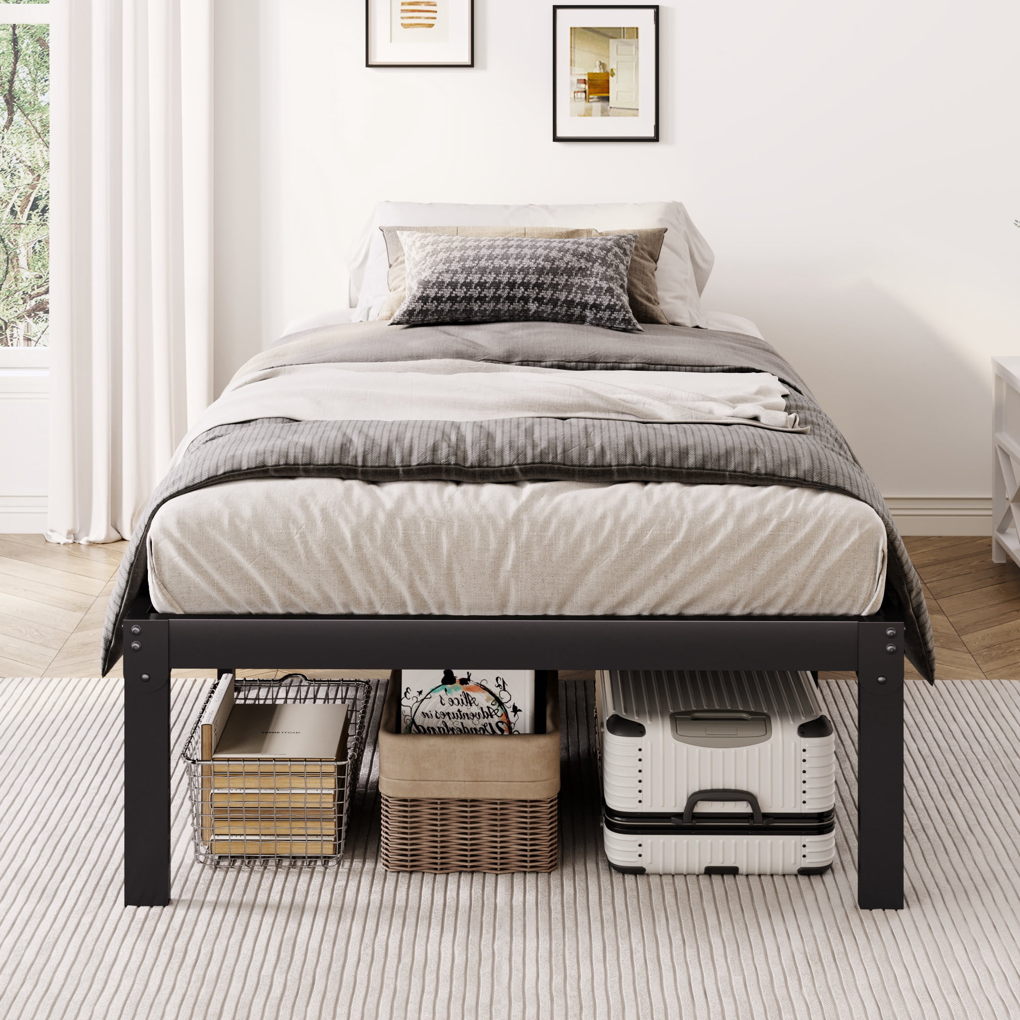 Merrland 12 Inch Twin Size Metal Platform Bed Frame, Heavy-Duty, Under-Bed Storage Space, Easy Assembly, Headboard Compatible, Black