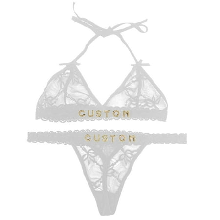 Chuancc Womens Underwear Personalized Thong and Bra Set with Hand Sewn Names On It Custom Name Underwear Sets for Women & Couples Sexy Underwear for Women Sexy Underwear Set Clearance White One Size