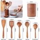 thumbnail image 2 of Cucharas de madera para cocinar, paquete de 6 utensilios de madera para cocina, Botao de madera de teca natural, 2 of 5