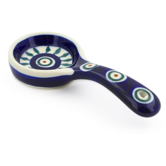 Polish Pottery 4¾-inch Candle Holder (Peacock Leaves Theme) Hand Painted in Boleslawiec, Poland Certificate of Authenticity