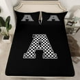 thumbnail image 2 of Feelyou Initial A Letter Twin Sheet Sets for Teen, Black White Monogrammed Twin Fitted Sheet, Checkered Buffalo Flat Sheet, Microfiber Bedroom Decor, 3pcs, 2 of 7