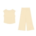 thumbnail image 7 of BLVB Toddler Baby Girl Summer Clothes Ribbed Knit Cute Outfits Sleeveless Tank Tops Wide Leg Pant 2 Pieces Lounge Set(Beige,4-5 Years), 7 of 7
